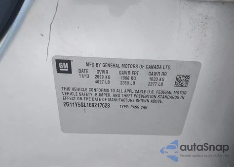 2014 Chevrolet Impala 1Ls from USA, damaged, VIN 2G11Y5SL1E9217628